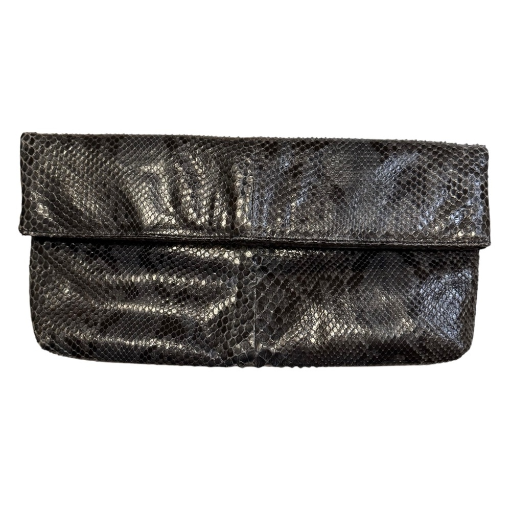 Vasiliki Lagis Black Leather Clutch Purse Snakeskin Animal Print Bag Made in USA